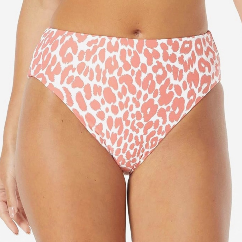 Cupshe Pink and White High-Waisted Bikini Bottom